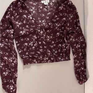 Floral V-Neck crop Burgundy Women's Top